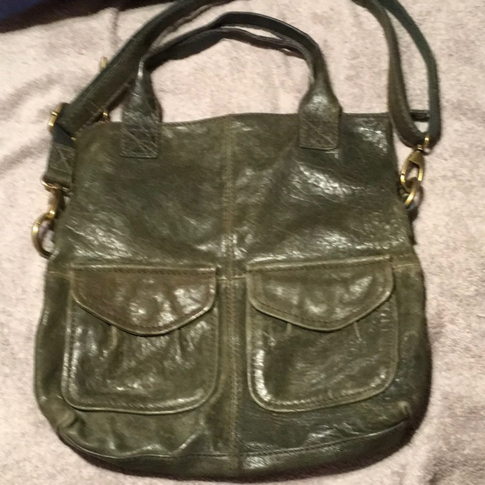 Fossil Explorer Foldover Rustic Leather Crossbody Shoulder Handbag Tote Purse